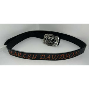 Harley Davidson Black Leather Belt with buckled scull.